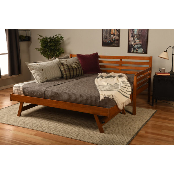 Lark Manor Jakeline Wood Daybed And Pop Up Bed With Linen Mattresses